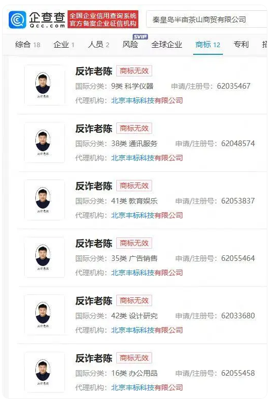 “反诈老陈”商标已无效